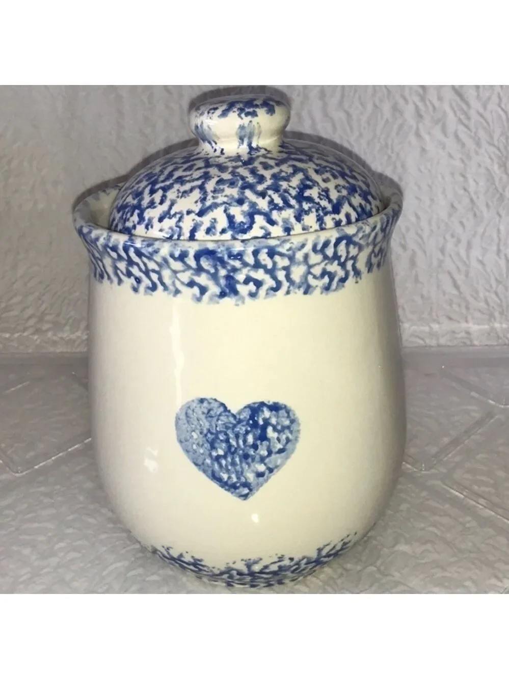 TIENSHAN Sponge Blue Heart Medium Canister & Lid